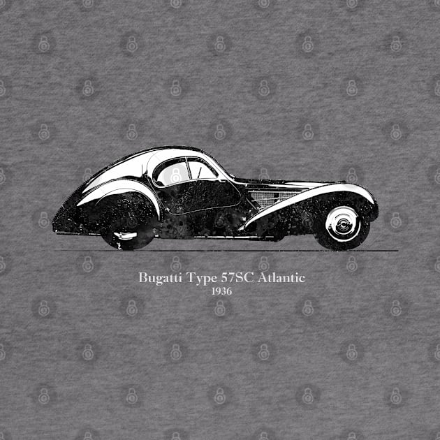 Bugatti Type 57 SC Atlantic 1936 - Black and White 02 by SPJE Illustration Photography